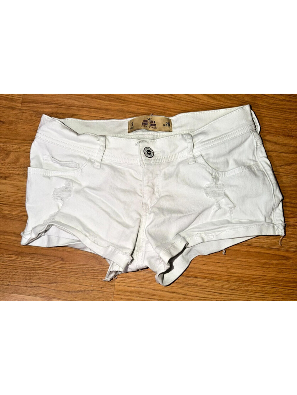 Hollister Low Rise Short Short Denim Shorts Size 3 W26 White Distressed